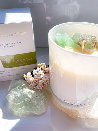 Heart Bloom Reiki Infused Crystal Candle - Heart Chakra