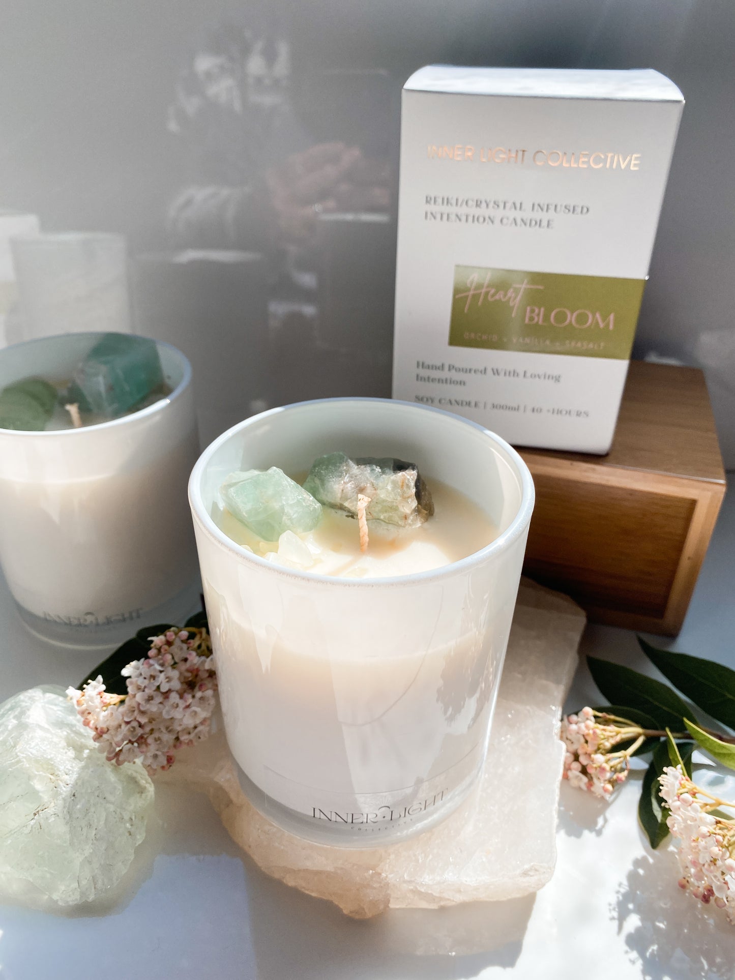 Heart Bloom Reiki Infused Crystal Candle - Heart Chakra