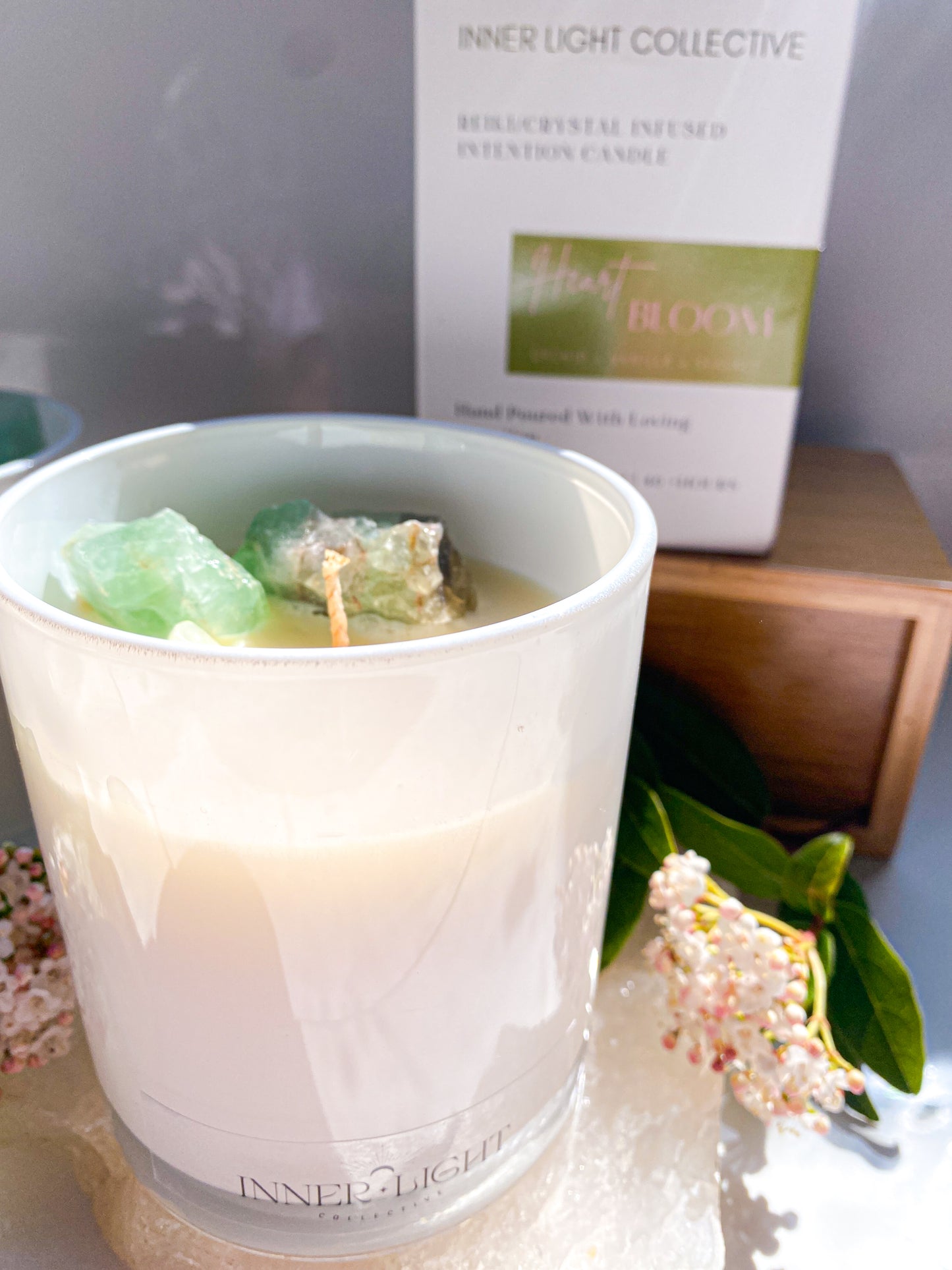 Heart Bloom Reiki Infused Crystal Candle - Heart Chakra